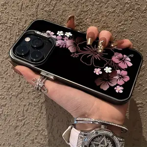 Elegant Hawaiian Flower Pink Pattern Suitable for TPU Cases for Iphone 17 Pro Max/16/15/14/13/12/11, Durable Anti-Drop Colorful Silver, PC Protective Case with High Aesthetic