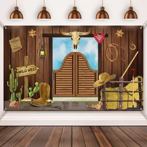 Western Party Decorations, Large Cowboy Background Banner, Wild West Theme Backdrop, No Power Required, 2D Flat Banner 1pc