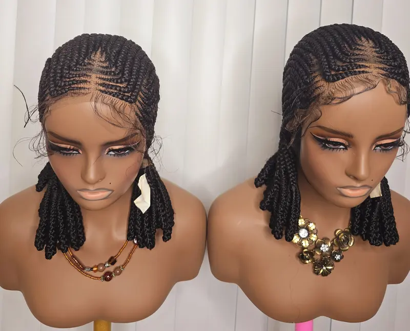 7'7 10inches Synthetic Braided Wig for Classic Ladies - Black Colorful Braids with Elegant Accessories Included
