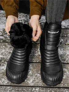 Men's All-Black Plus Size Fleece-Lined Winter Snow Boots, Outdoor Warm Style, Fleece-Lined Warmth + Non-Slip Platform Sole + Waterproof Material, Plus Size Fit, Warm & Cold-Resistant , Ideal for Winter Outdoor Outings & Daily Commutes