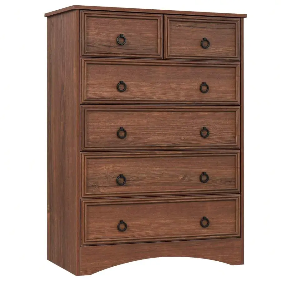 Grey /White/ Cherry Wood 6 Drawers Dresser,  Tall Wood Chest Of Drawers, Storage Organizer For Clothes, Grey Vintage, For Living Room, Bedroom, Hallway