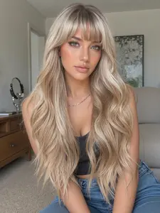 24 Inch Long Curly Women's Wig with Bangs, High-Quality Everyday Wear, Suitable for All Face Shapes, Body Wave Wigs