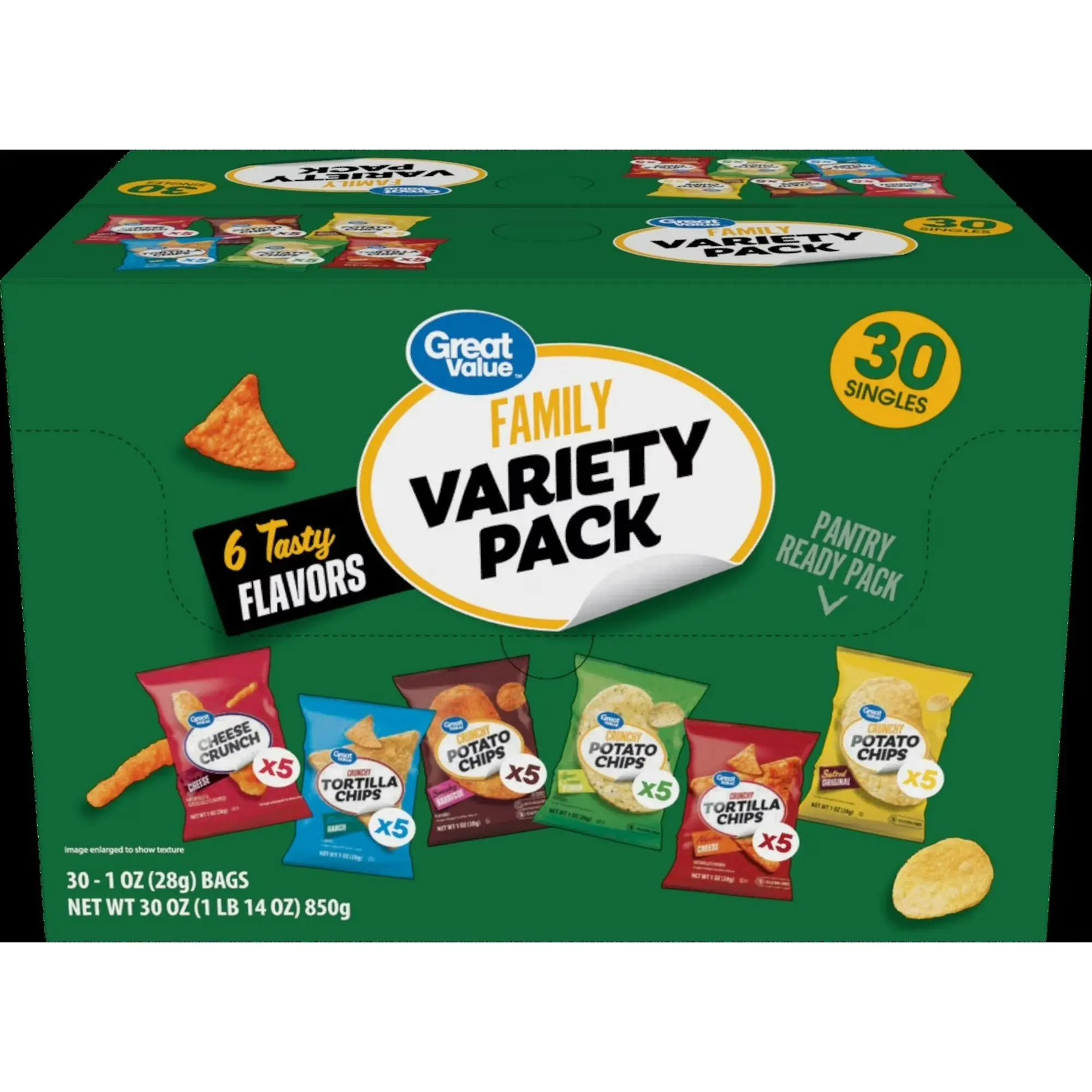 Great Value Family Variety Chips Pack, 30 Count, 1 oz Bags – Assorted Snack Chips Variety Box