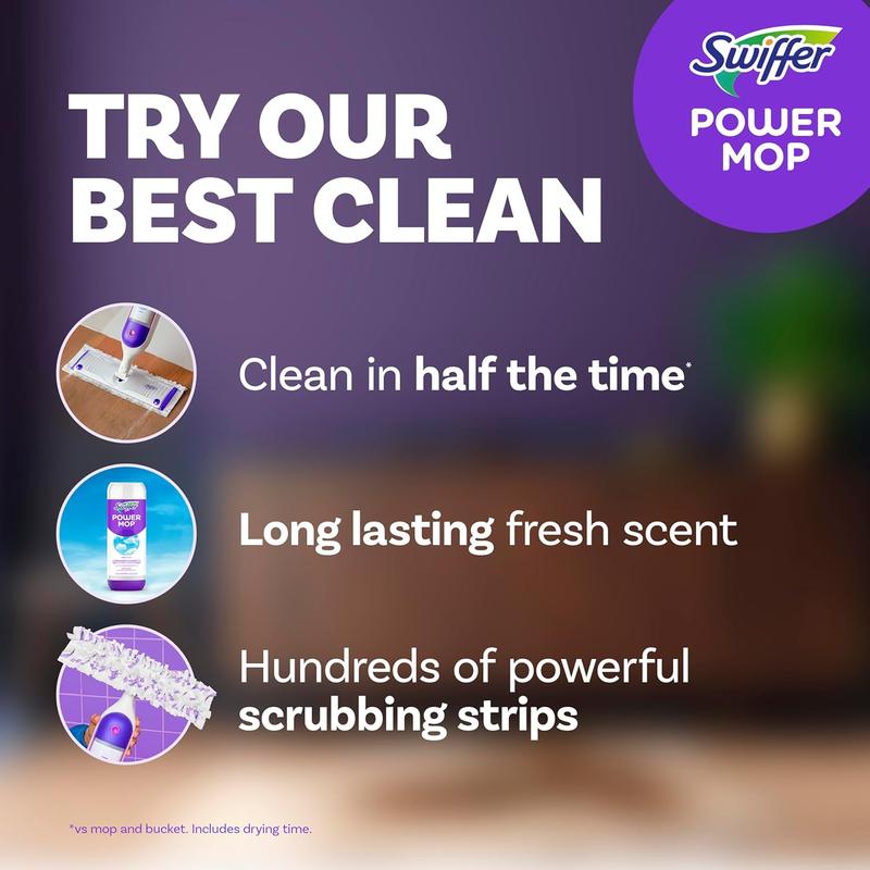 Swiffer PowerMop Multi-Surface Mop Kit for Floor Cleaning Includes PowerMop 2 Mopping Pad Refills Fresh Scented Solution & 2 Batteries