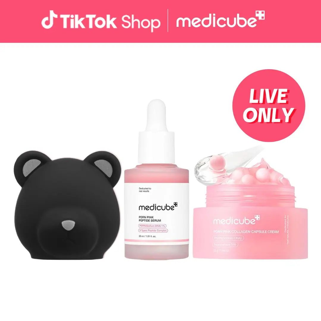 [LIVE Exclusive] [medicube] Booster Pro Bear Cap Skincare SETㅣK-beauty Viral Glass Glow Device Bear Head Cap, Salmon DNA PDRN Pink Peptide Serum, PDRN Capsule Cream