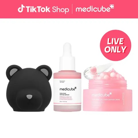 [LIVE Exclusive] [medicube] Booster Pro Bear Cap Skincare SETㅣK-beauty Viral Glass Glow Device Bear Head Cap, Salmon DNA PDRN Pink Peptide Serum, PDRN Capsule Cream