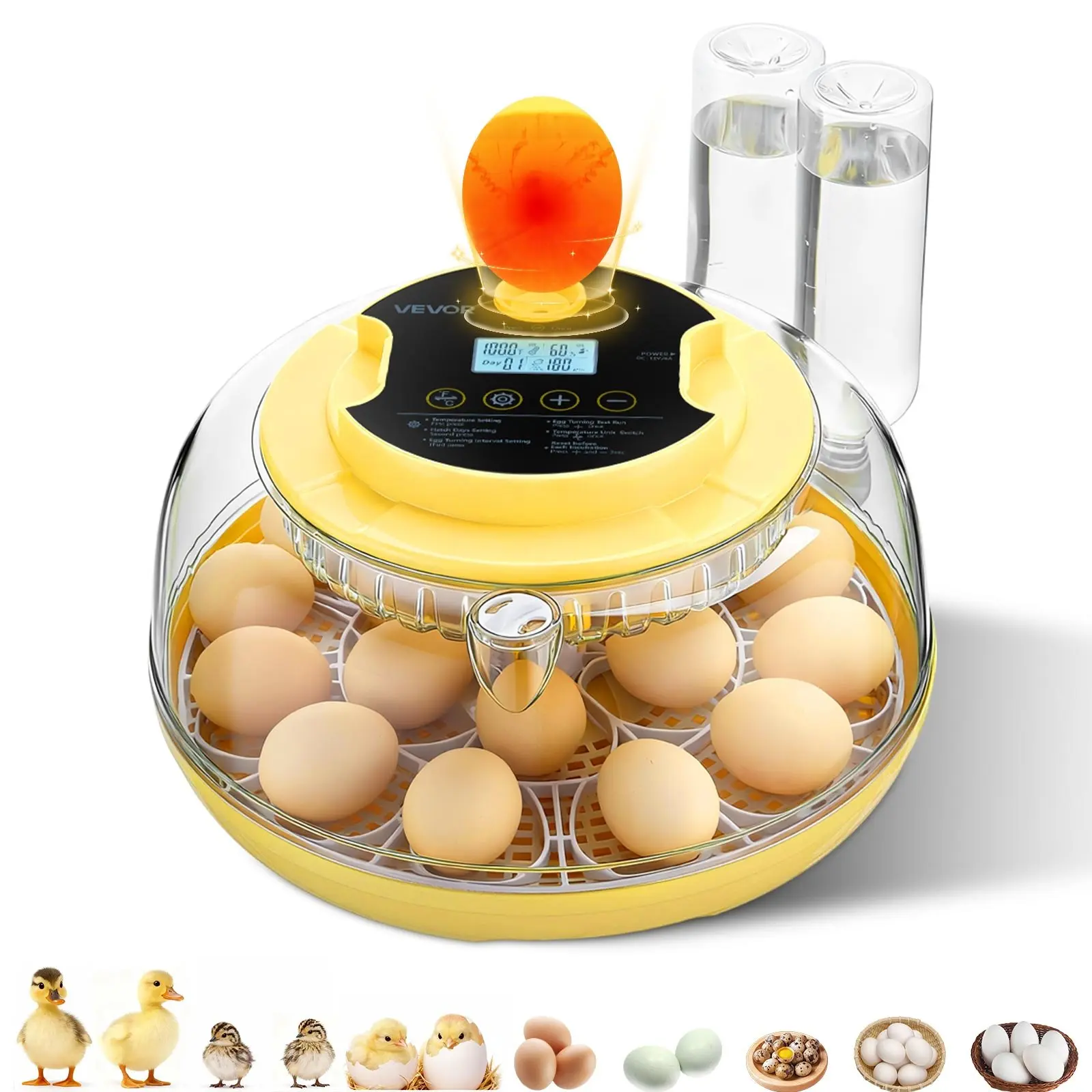 【Summerfinds】VEVOR 18 Egg Incubator, Automatic Egg Turner with LED Candler, Temperature & Humidity Control, 360 °   View Clear Window, Auto Water Refill, Poultry Eggs Incubators for Hatching Chicks Ducks Goose Quail