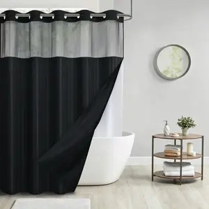 Hookless Dark Gray Two-Tone Shower Curtain, Modern Double Layer Shower Curtain, Sheer Top, Stylish Bathroom Decor