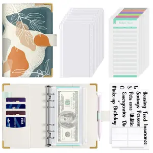 Budget Binder with Zipper Envelopes, A6 Money Saving Envelope for Budgeting, PU Leather Planner Organizer for Cash Bills, Cute Boho System Wallet for Women