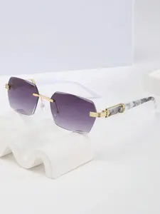 Men's Retro Style Rectangle Frame Glasses, Trendy Casual Rimless Glasses for Everyday Use, Fashion Accessories for Outdoor Activities, Vintage Rimless Sunglasses