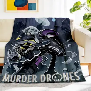 Murder-Drones Cartoon Printed Blanket Warm Flannel Soft Comfortable for Bed Couch Office Sofa Living Room Gift Ideal for Special Occasions
