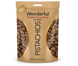 Wonderful Sweet Cinnamon Flavored No Shells Pistachios 5.5 Ounce Resealable Bag Protein Snacks Gluten Free Healthy Vegan Snacks Limited Edition