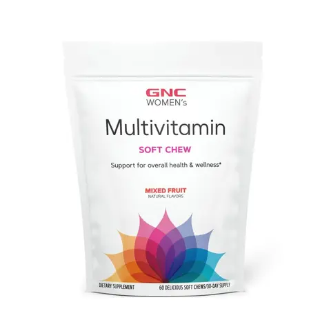 GNC Women's Ultra Mega 100% Biotin-Rich Hormone-Boost Chewable Soft Chews - Chewable Multivitamin Bite, Mixed Fruit Flavor, 60 Count, Multivitamins and Minerals, Brain Health, Less Fuss, Skip Pills Just Chew