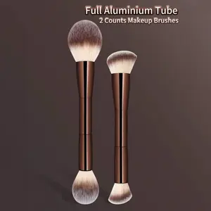 2 Pcs Professional Dual-Head Makeup Brush Set, Soft Nylon Bristles, Compact Design, Ideal for All Skin Types, Perfect for Travel, Beauty Enthusiasts