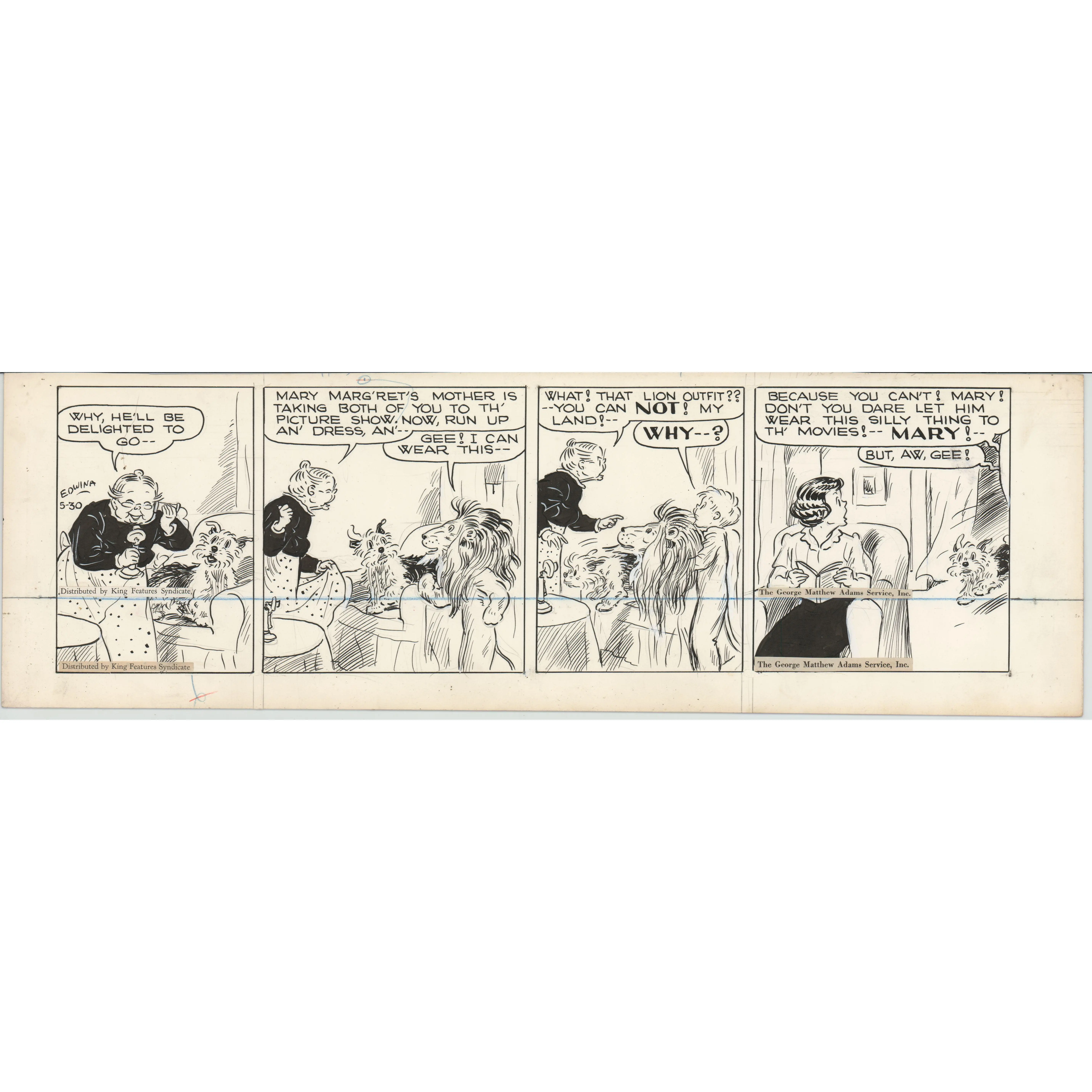 Cap Stubbs and Tippie Original Ink Daily Comic Strip Art Signed and Drawn by Edwina Dumm 1946 8-493