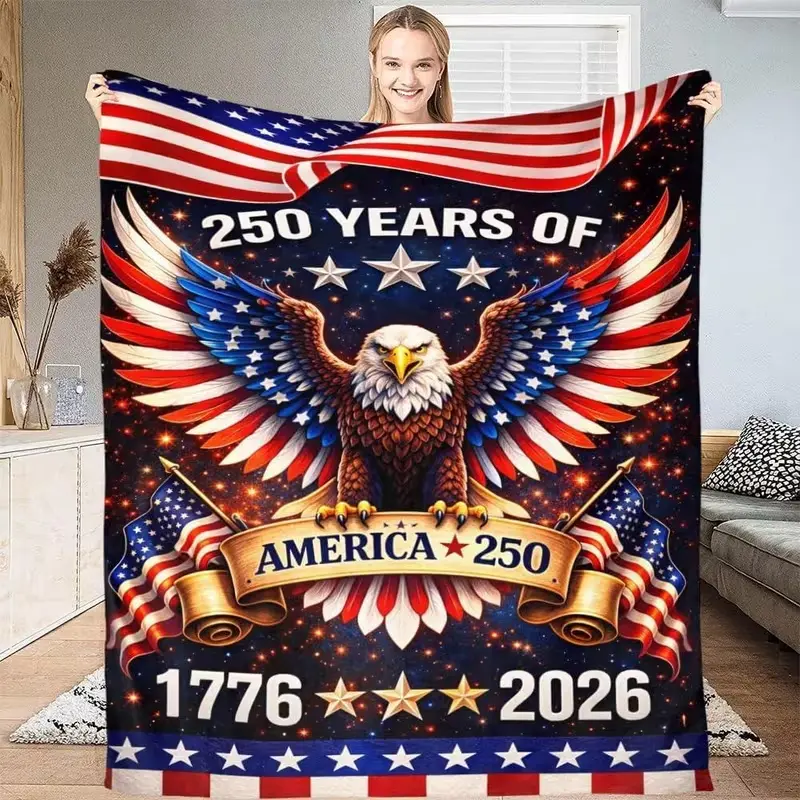 250th Anniversary USA Blanket 1776-2026 | Patriotic American Flag Throw Suitable for Sofa, Couch & Bed | 250 Years of Freedom Commemorative Fleece Blanket with Historical | Machine Washable - Bedspread for Decor Gift