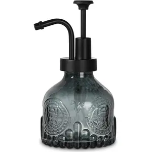 Black Soap Dispenser, Small Hand Soap Dispenser Bathroom, Glass Liquid Soap and Lotion Bottle with Pump, 7 fl oz Refillable Dish Dispenser for Kitchen, Gothic Vintage Goth Home Bathroom Decor
