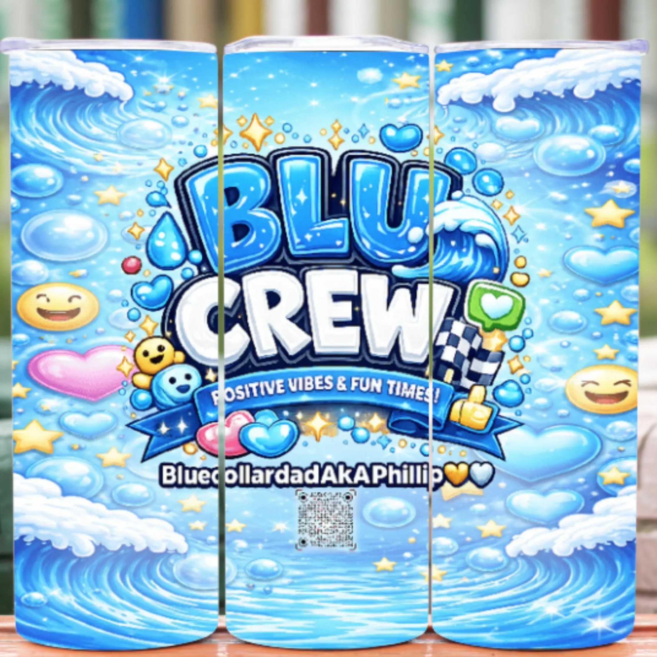 Customizable Blu Crew Aesthetic Insulated Stainless Steel Tumbler - 20oz/30oz, Full-Wrap Print Wraps Every Sip Positive Vibes Coffee Cup with Lid, Fun Icons for Friends & Family