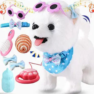 Samoyed Walking Barking Toy Dog for Kid Interactive Dog Toy Toddler Puppies that Walk Licking Doggy Puppy with Leash, Electric Talking Singing Tail Wag Plush DIY Pretend Dress Up Girl