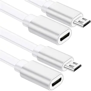 Sumind 2 Pcs Micro USB Extension Cable 10 Ft/ 3 Meters, Micro USB Power Extension, Micro USB Female to USB Male Adaptor Compatible with Wireless Security Camera Flat Power Cable, Cable Clips Included Sumind