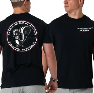 Lockheed Martin Skunk Works T-Shirt, Double Sided Graphic Tee with Classic Skunk Logo, Adp Print, Military Aviation Apparel, Aerospace Engineer Gift, Black Cotton Crew Neck Tee