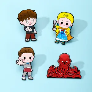 4 Pack Stranger Things Cartoon Enamel Pins Cute Demogorgon Character Badges Durable Alloy Decor for Bags Pencils Cases