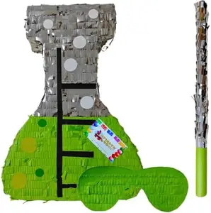 APINATA4U Mad Scientist Science Beaker Pinata with Stick and Mask (17.5x12.2x3.5 inch) - Unleash Fun at Your Science-themed Celebration! Perfect for Birthday Parties, School Events, and More!
