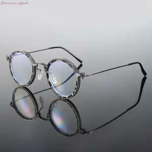Unisex Metal Round Anti Blue Light Eyeglasses, Slim lightweight clear lens design, eye protection fashion eyewear suitable for home office, computer use, study and everyday casual outfits