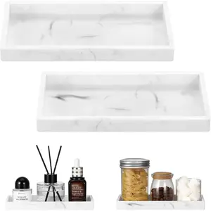 Bathroom Vanity Tray - 2 Pack (7.9" x 4")  Soap Dish for Kitchen Countertop, Bathroom Counter Tray for Soap Dispenser Perfume  Accessories, Marble White