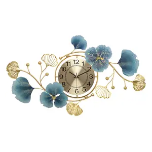 32.7" Light Iron Luxury Creative 3D Metal Ginkgo Leaves Wall Clock Home Decoration Art