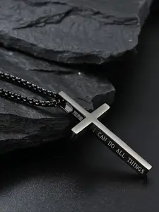 Plain Cross Pendant Necklace with Letter Pattern for Women Men for Valentine's Gift, Casual Metal Link Matching Necklace, All-match Jewelry for Party, Daily Clothing Decor