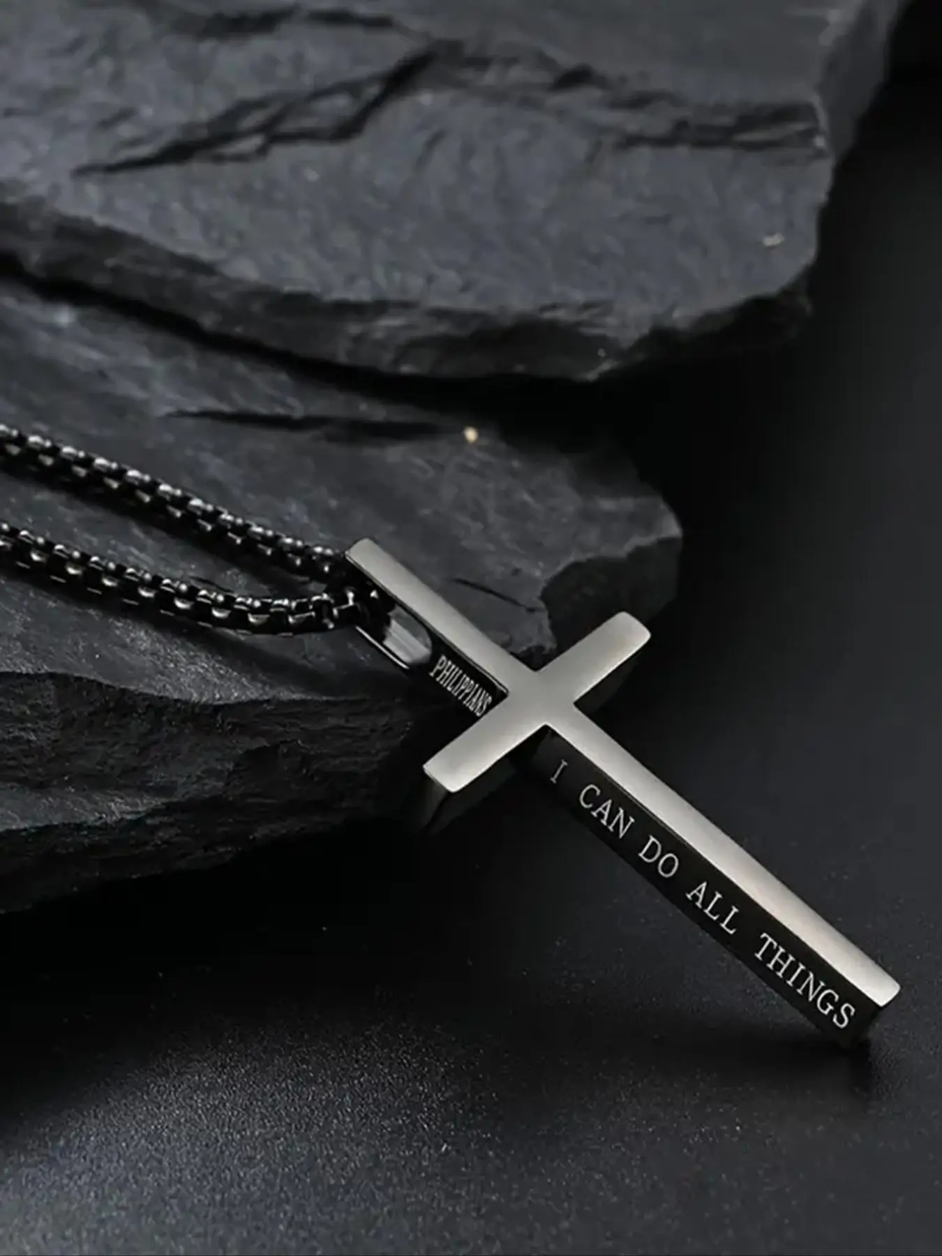 Plain Cross Pendant Necklace with Letter Pattern for Women Men for Valentine's Gift, Casual Metal Link Matching Necklace, All-match Jewelry for Party,