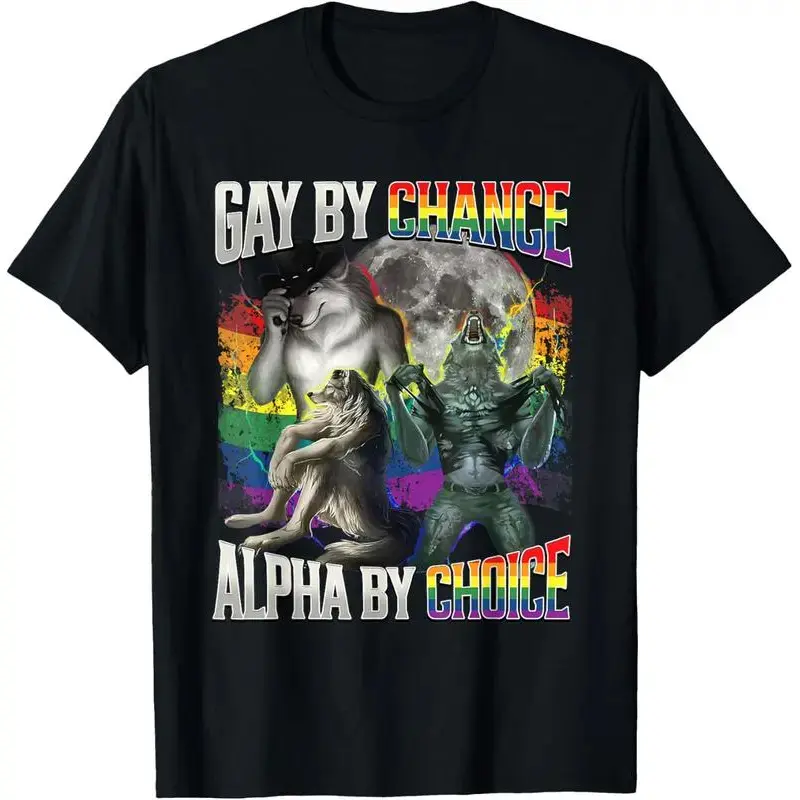 Cotton Gay By Chance Alpha By Choice Alpha Wolf LGBT Pride T-Shirt Casual Everyday