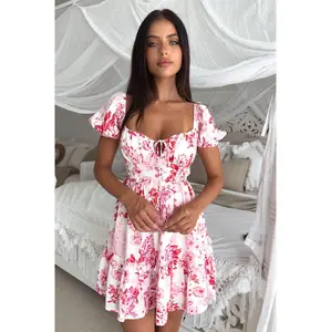 Taleah Puff Sleeve Mini Dress - Pink Floral