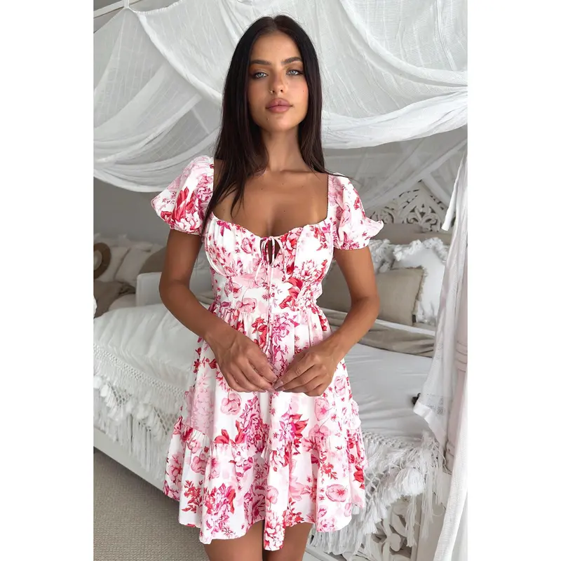 white christmas dresses Cutest Plans Floral Eyelet Corset Skater Dress main image 1