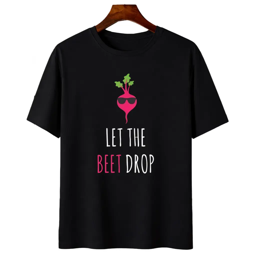 Let The Beet Drop Novelty T-Shirt - Heavyweight Pure Retro Beetroot Graphic Tee Unisex Adult Casual Shirt for Men Funny Vegetable-Themed Apparel 2026 Summer Short-Sleeved Printed T-Shirt