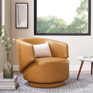Modway Celestia Vegan Leather Fabric and Wood Swivel Chair in Tan