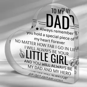 1pc Acrylic Heart-Shaped Plaque, Dad Gift From Daughter & Son, Best Dad Ever, Fathers Day Present, Birthday Gift For Dad, Vintage Style, For Home Office Living Room Decor Signs
