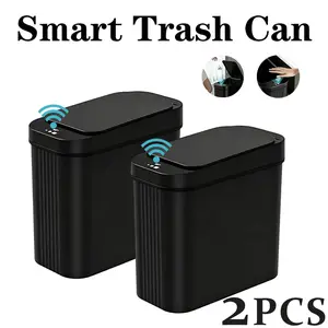 2 Pack 15L Induction Trash Can, Smart Waterproof Slim Sensor Waste Bin, Modern Nordic Automatic Garbage Bin for Bathroom Kitchen Bedroom Office