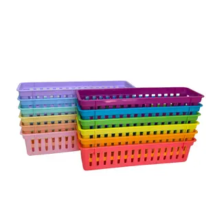 6-Pack Classroom Pencil Baskets, Color Pencil Storage Basket, Crayon Holder, Plastic Pen and Small Items Organizer for Desk Drawer Office