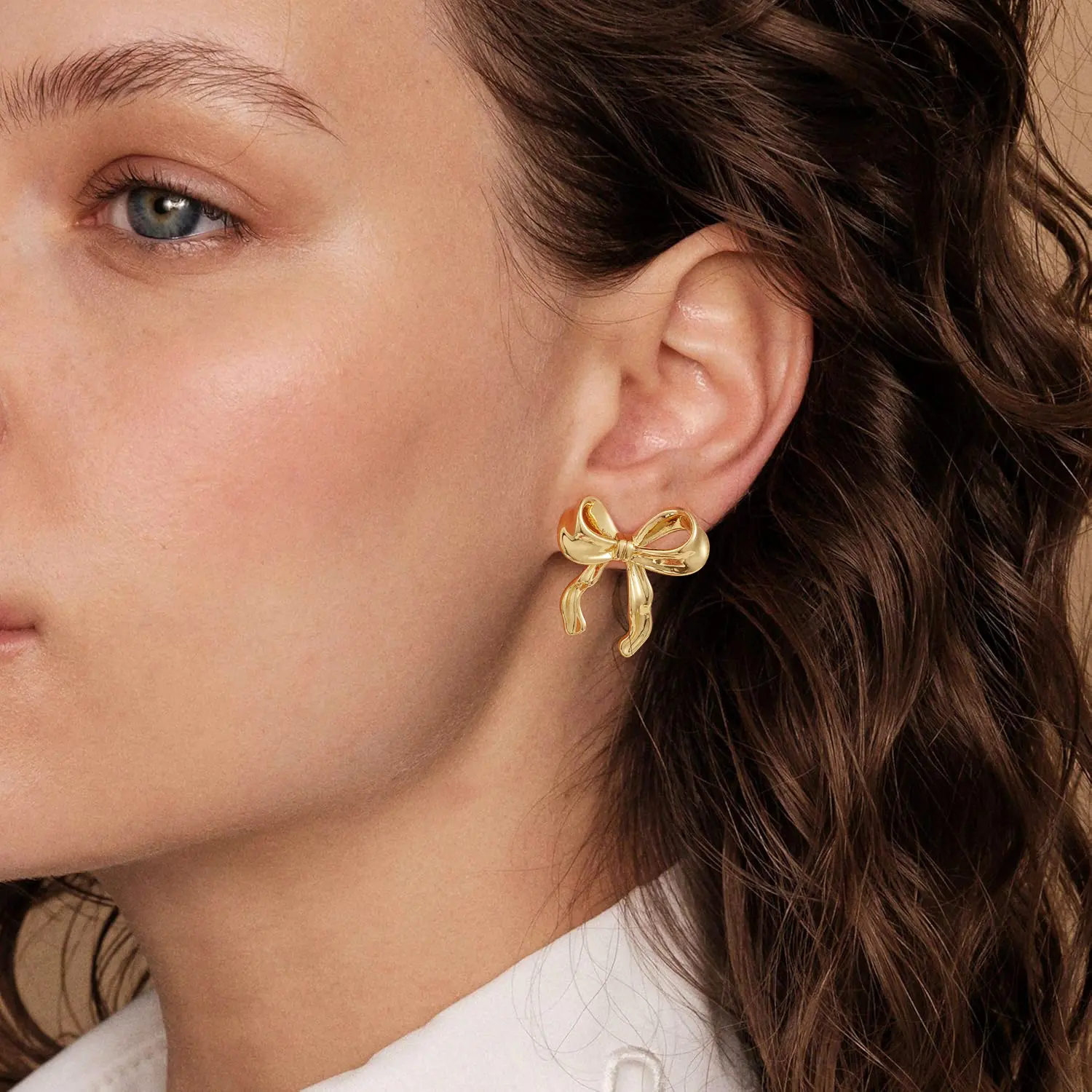 ASCOMY 14K Gold Plated Ribbon Bow Stud Earrings for Women Cute Coquette Balletcore Bowknot Statement Earrings Trendy Daily Jewelry Gift