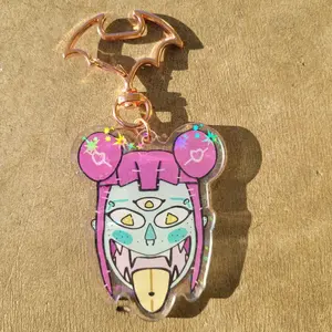 Monster Girl Acrylic Keychain with Holographic Finish and Bat Clasp - Original Design