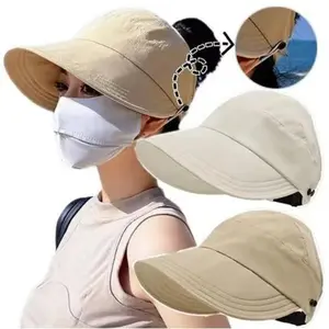 Adjustable Outdoor Beach Bucket Hat Summer Wide Brim Sunhat Women Sun Hats Foldable UV Protection Visors Fisherman Ponytail Caps