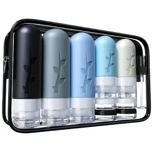 LMMAKE 19Pack Travel Essential Silicone Toiletry Bottles Leak-Proof Compact Lightweight with Squeeze-Controlled Output Bpa Free Plastic Canister Jar Vial Storage Inserts