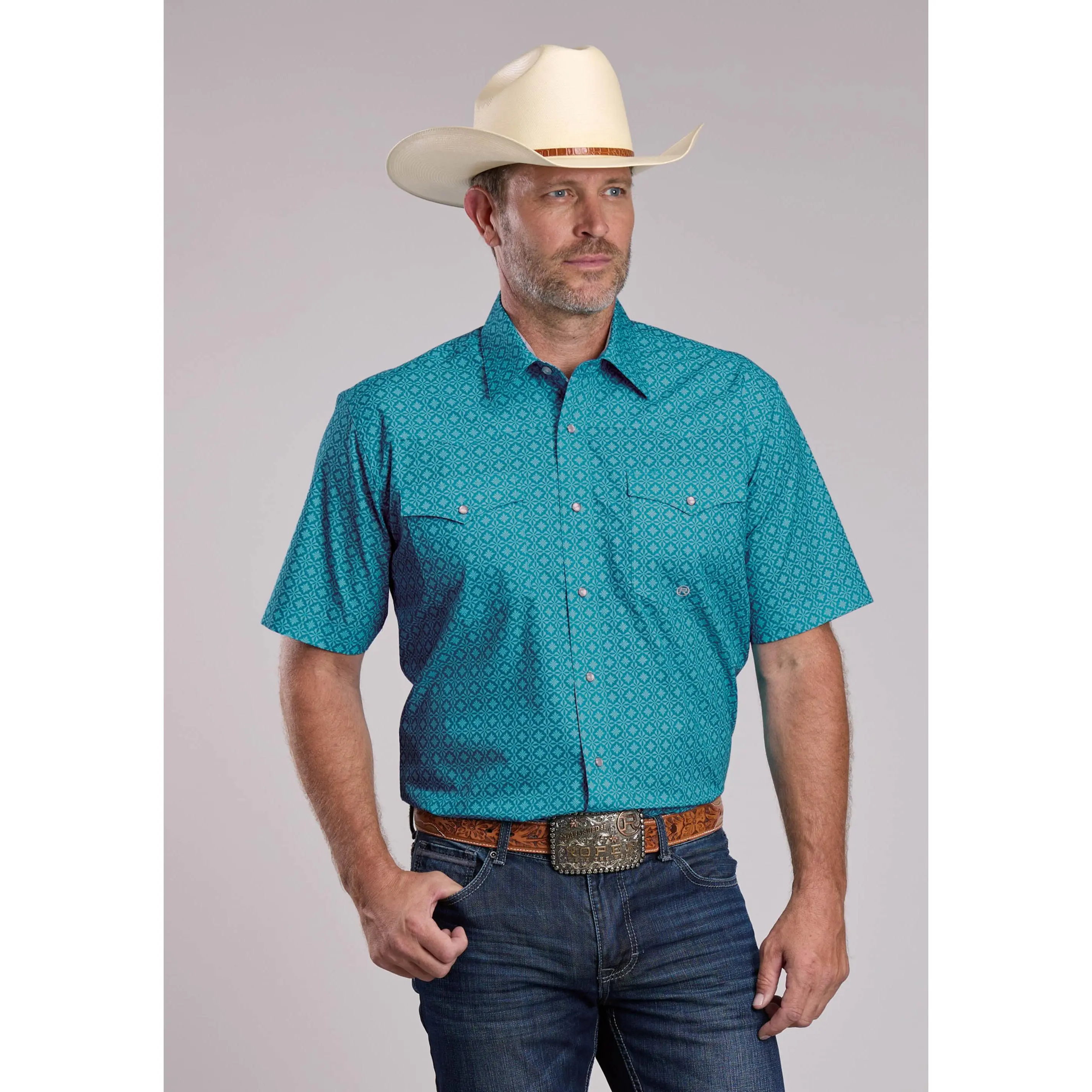Mens Roper Wallpaper Medallion Short Sleeve Snap Shirt