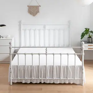 Tufted Dot Full Size Ruffled Bed Skirt with Split Corners, 14 Inch Drop Dust Ruffle with Platform, White