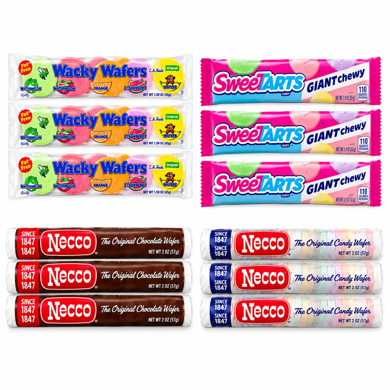 Nostalgic Candy Wafer Variety Pack Of Wacky Wafers, Sweetarts Giants & Necco Wafers (4-Pack, 8-Pack, 12-Pack)