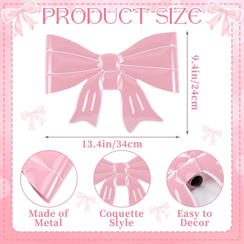 Pink Bow Christmas Tree Topper Metal Bow Tree Topper 13.4 x 9.4 Inch Coquette Pink Christmas Ornament for Xmas Party Table Home Decorations