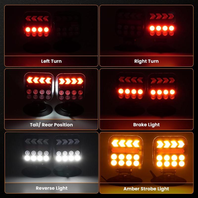 SUNPIE Wireless Magnetic Trailer 36 LEDs Lights Kit,2.4GHz Signal,7 Pin Plug,10Hours Runtime,100 FT Signal Synchronization,IP67 Waterproof,Adjustable Magnetic Mount,Rechargeable with Strobe Reverse Modes,Towing Lights Kit for Trucks RV Boat,Outdoorfun