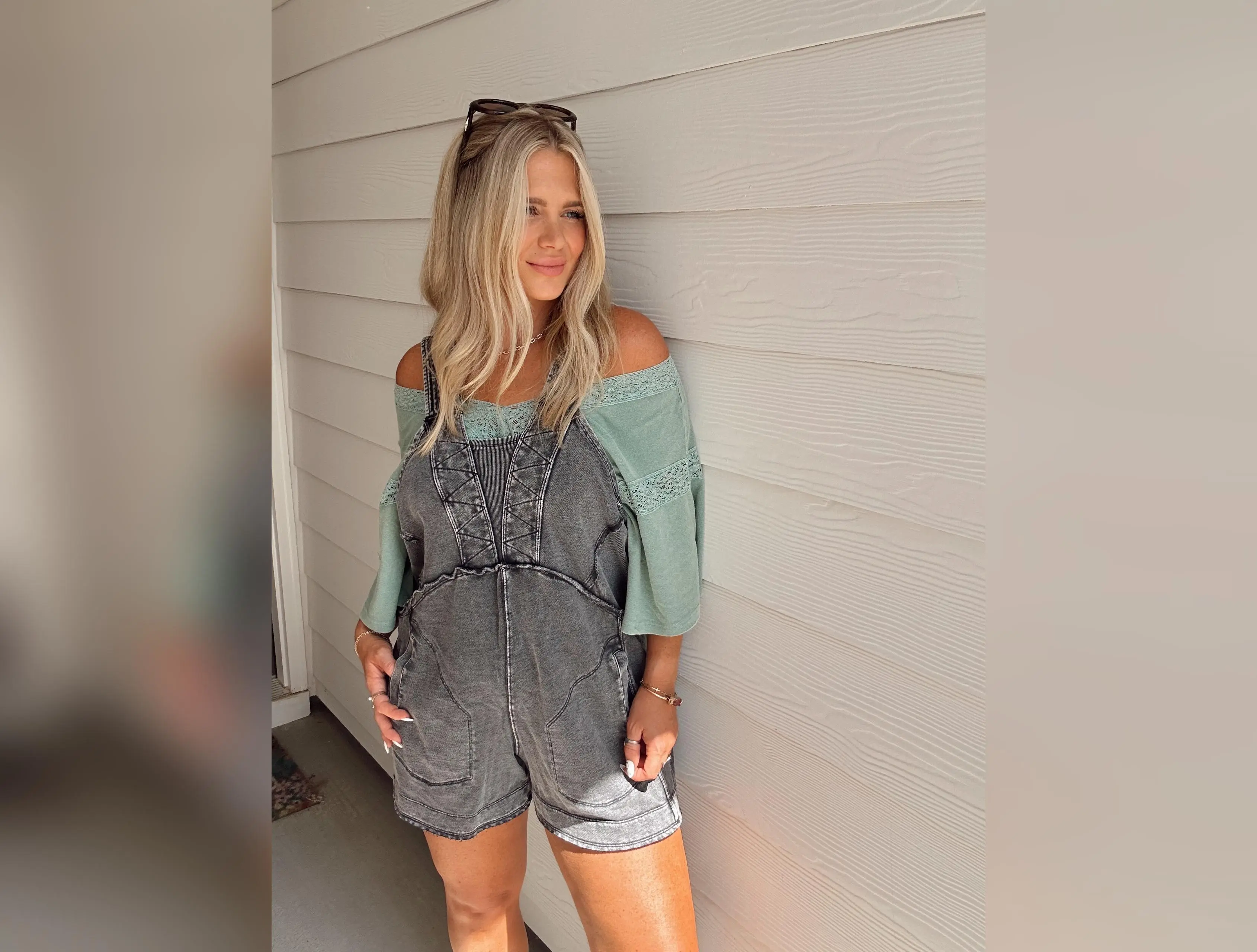 Terry Knit Romper-Washed Black